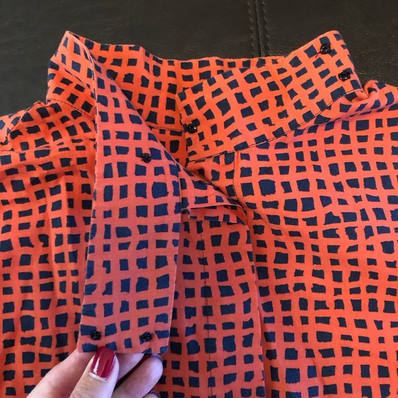 Aeffe Spa Orange Navy Patterned Button Down Blouse Cotton Sz 10 US EUC! - Picture 4 of 16